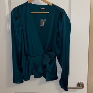 Satin green wrap top from Express